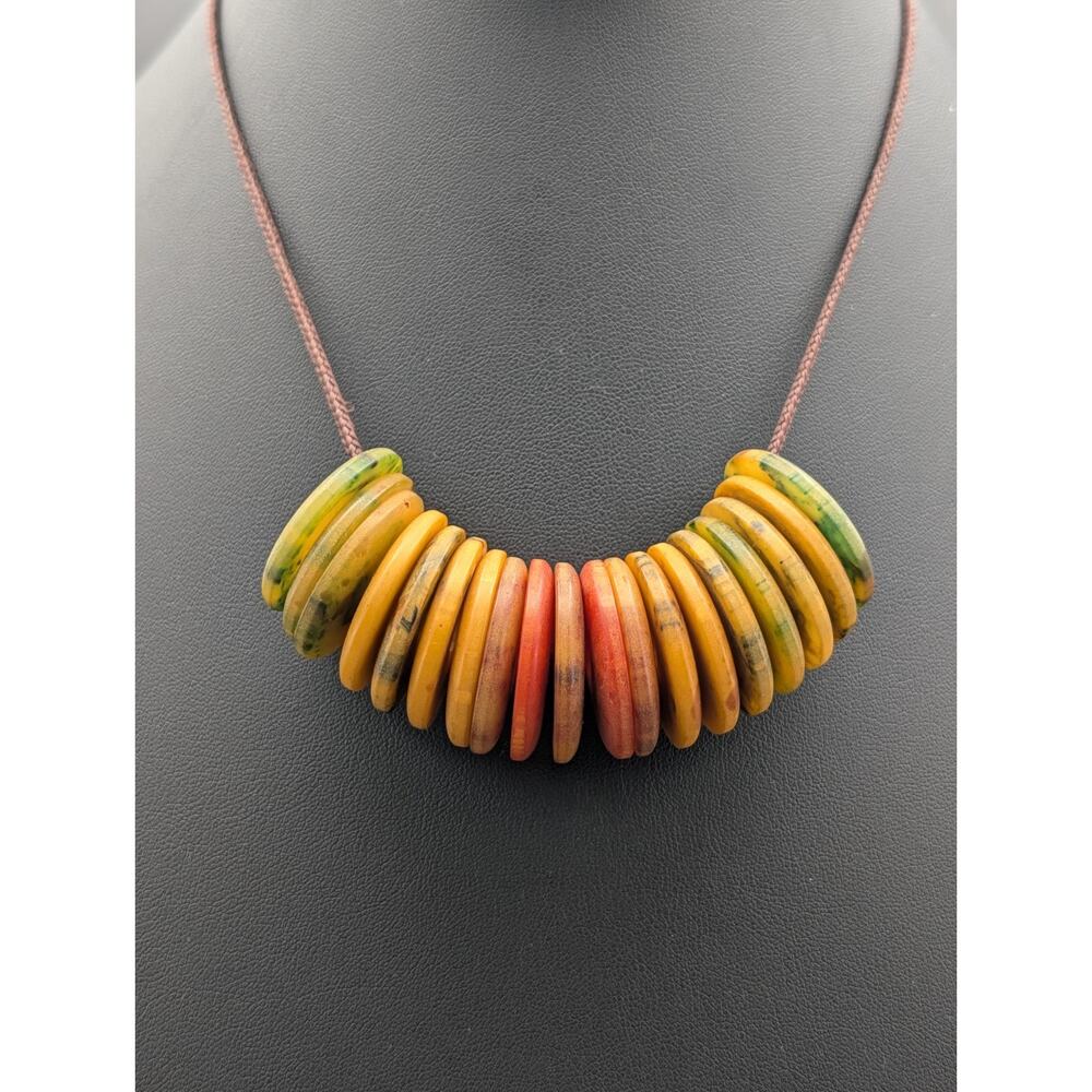 Vintage Bakelite Necklace Marbled Butterscotch Green Red Disc Beads Art Deco 44g